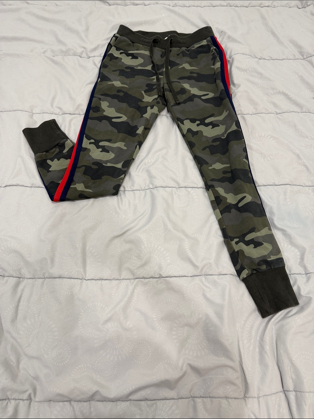 Camo Jogger Pants xs with Red & Blue Side Stripe *tiny mark on tag